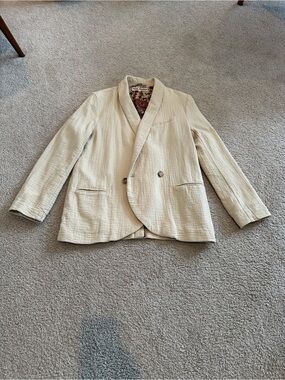 Free People Cream Double-Breasted Blazer